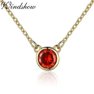 925 Silver Red CZ Round Pendant Necklace for Women Girls Jewelry