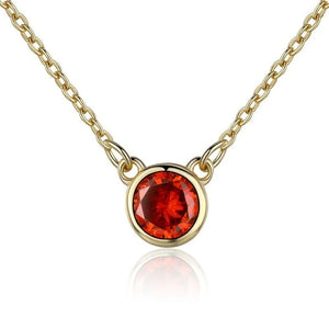 925 Silver Red CZ Round Pendant Necklace for Women Girls Jewelry