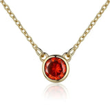 925 Silver Red CZ Round Pendant Necklace for Women Girls Jewelry