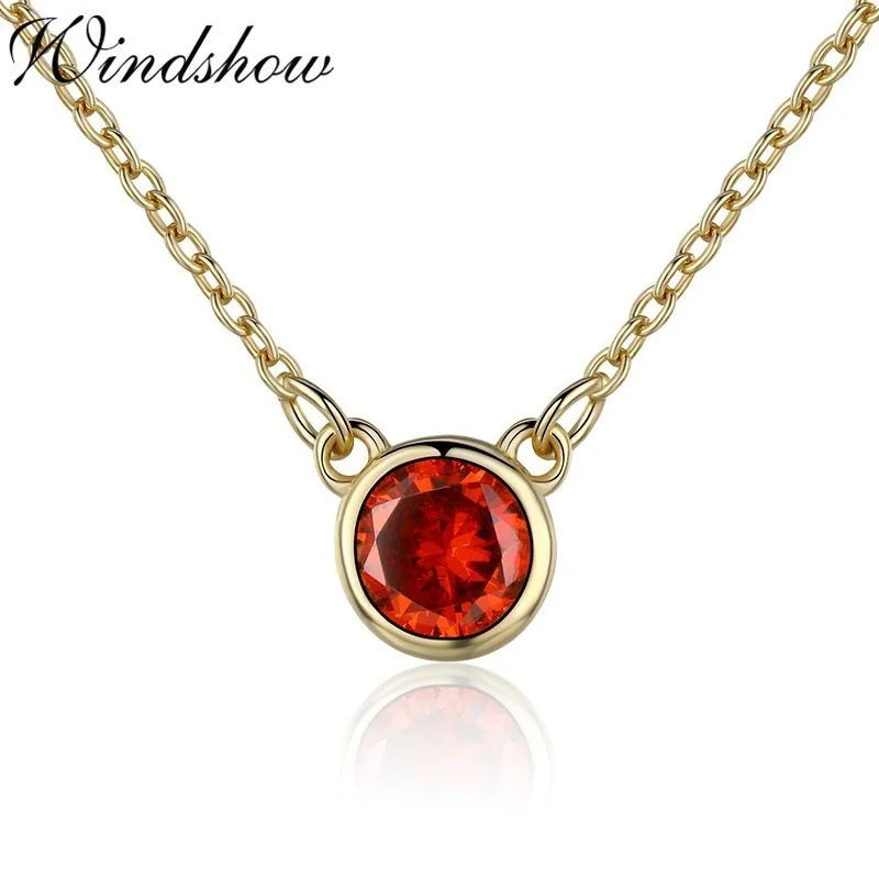925 Silver Red CZ Round Pendant Necklace for Women Girls Jewelry