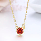 925 Silver Red CZ Round Pendant Necklace for Women Girls Jewelry