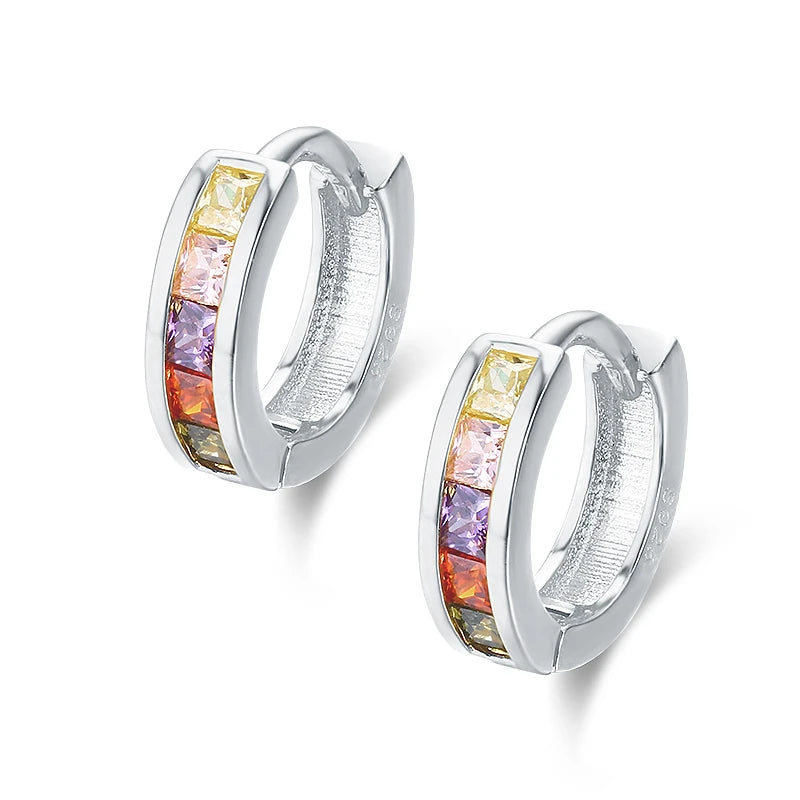 925 Silver CZ Small Loop Huggie Hoop Earrings For Women