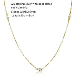 925 Silver CZ Stones Chain Choker Necklace for Women
