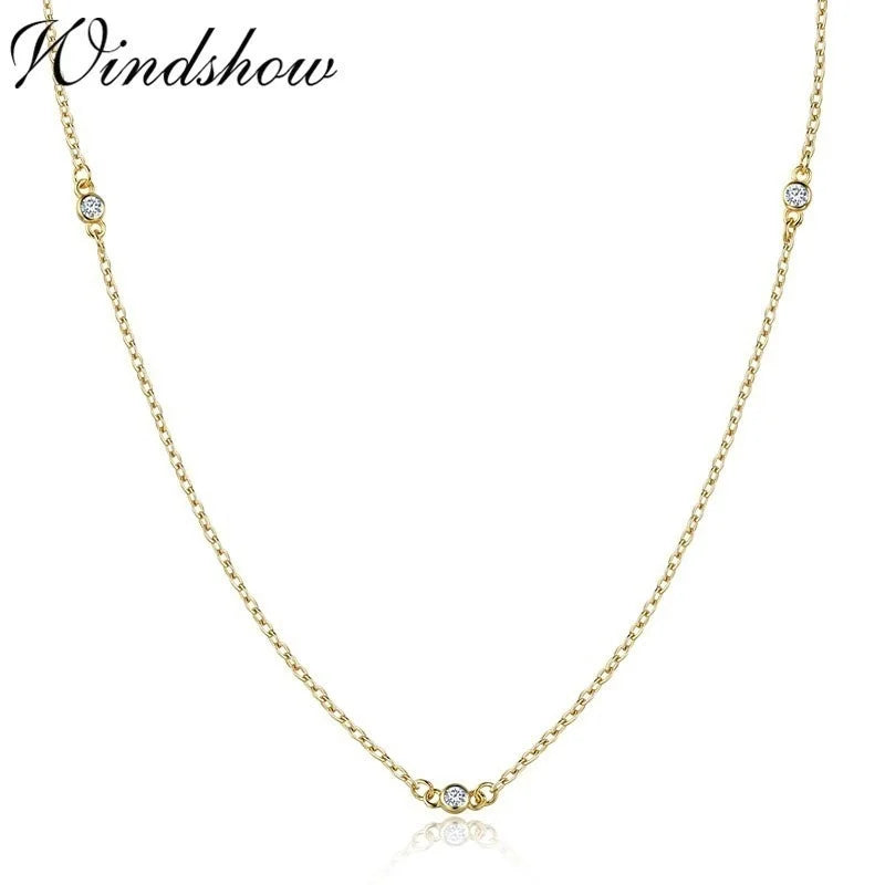 925 Silver CZ Stones Chain Choker Necklace for Women