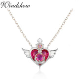 925 Silver Heart Angle Choker Necklace Crisis Moonlight Rose Red Stone Peach