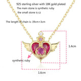 925 Silver Heart Angle Choker Necklace Crisis Moonlight Rose Red Stone Peach