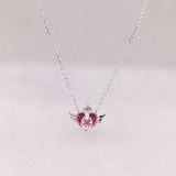 925 Silver Heart Angle Choker Necklace Crisis Moonlight Rose Red Stone Peach