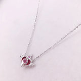 925 Silver Heart Angle Choker Necklace Crisis Moonlight Rose Red Stone Peach