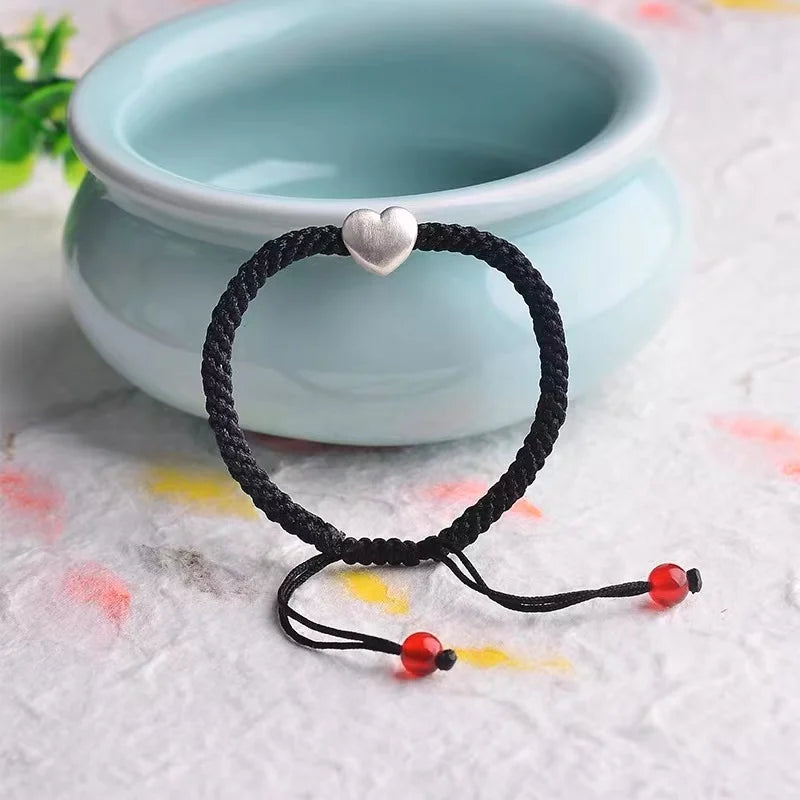 925 Silver Heart Bracelet Red String Rope Gift