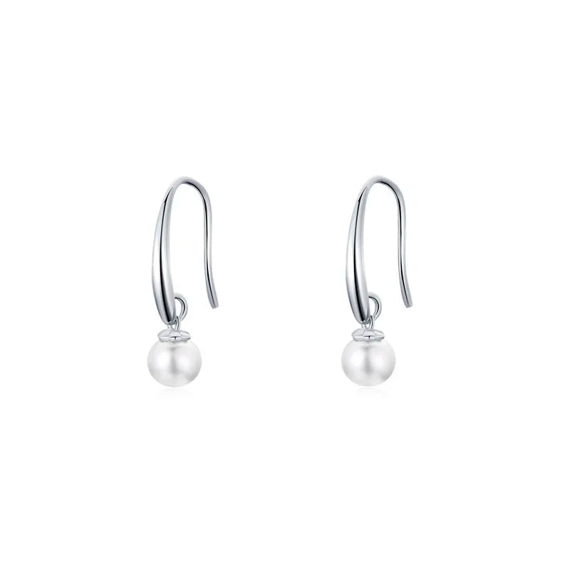 925 Silver Round Faux Pearl Drop Earrings