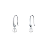 925 Silver Round Faux Pearl Drop Earrings