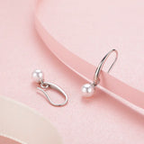 925 Silver Round Faux Pearl Drop Earrings