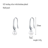 925 Silver Round Faux Pearl Drop Earrings