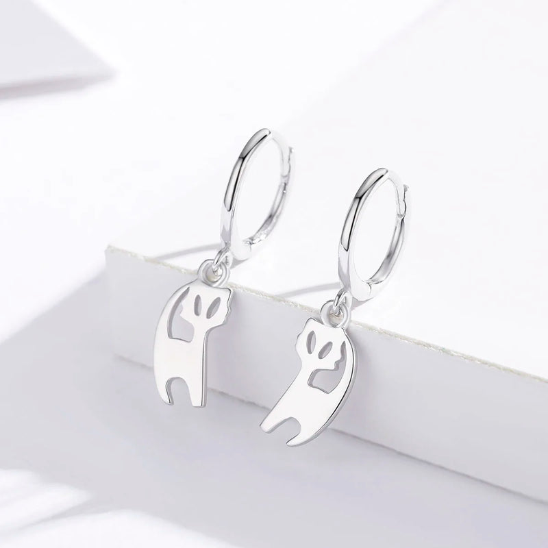 925 Silver Cat Charm Dangle Earrings for Women Girls Kids Jewelry