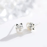 925 Silver Lucky Cat Pearl Stud Earrings Girls Kids Jewelry
