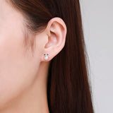 925 Silver Lucky Cat Pearl Stud Earrings Girls Kids Jewelry