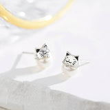 925 Silver Lucky Cat Pearl Stud Earrings Girls Kids Jewelry
