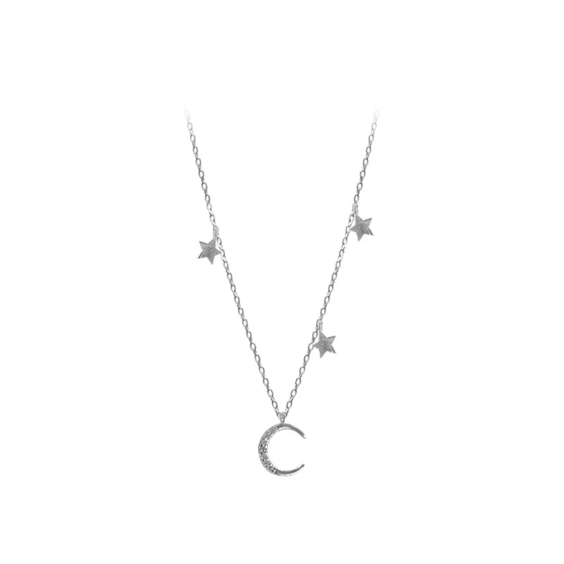 925 Silver Star Necklace Moon Pendant Jewelry Birthday Gift