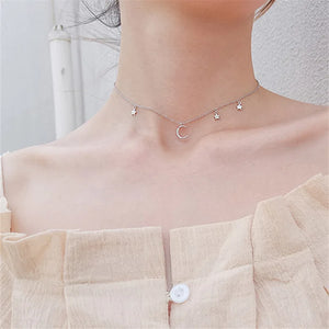 925 Silver Star Necklace Moon Pendant Jewelry Birthday Gift