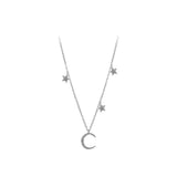 925 Silver Star Necklace Moon Pendant Jewelry Birthday Gift