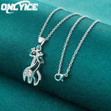 925 Silver Necklace 16-30 Inch Zircon Two Giraffes Pendant Jewelry