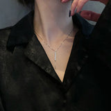 925 Silver Necklace Geometric Zircon Tassel Chain Women Jewelry Gift