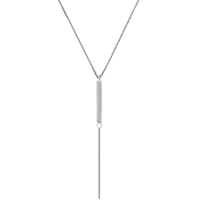 925 Silver Necklace Geometric Zircon Tassel Chain Women Jewelry Gift