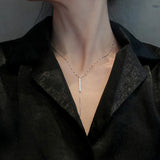 925 Silver Necklace Geometric Zircon Tassel Chain Women Jewelry Gift