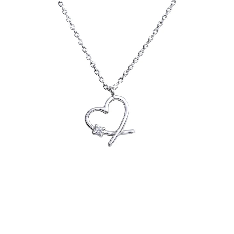925 Silver Necklace Heart Diamond Love Hollow Clavicle Chain Birthday Gift