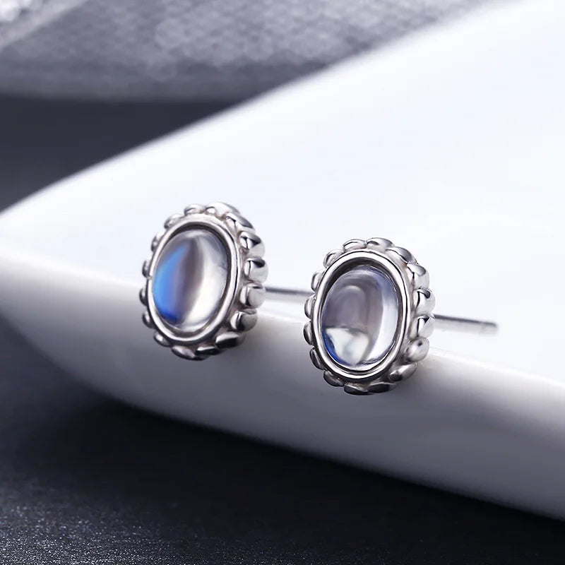 925 Silver Moonstone Stud Earrings High Clarity for Women Girls