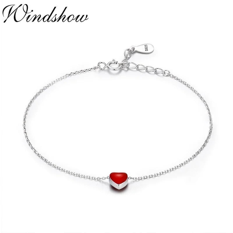 925 Silver Red Heart Charm Bracelet Cross Chain for Women Girls