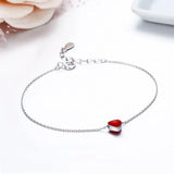 925 Silver Red Heart Charm Bracelet Cross Chain for Women Girls