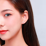 925 Silver Rose CZ Maple Leaf Stud Earrings For Women Girls Kids