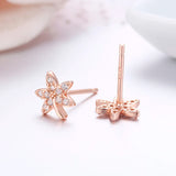 925 Silver Rose CZ Maple Leaf Stud Earrings For Women Girls Kids