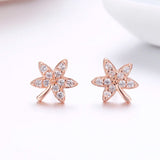 925 Silver Rose CZ Maple Leaf Stud Earrings For Women Girls Kids