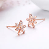 925 Silver Rose CZ Maple Leaf Stud Earrings For Women Girls Kids