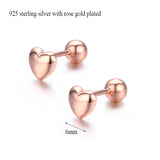 925 Silver Rose Peach Heart Stud Earrings for Girls