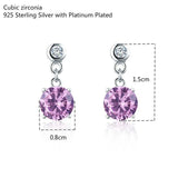 925 Silver Pink CZ Stones Drop Earrings For Women Girls Kids