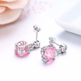 925 Silver Pink CZ Stones Drop Earrings For Women Girls Kids