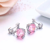 925 Silver Pink CZ Stones Drop Earrings For Women Girls Kids