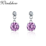 925 Silver Pink CZ Stones Drop Earrings For Women Girls Kids