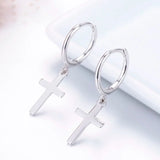 925 Silver Circle Loop Cross Drop Earrings For Women Girls Jewelry