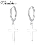 925 Silver Circle Loop Cross Drop Earrings For Women Girls Jewelry