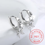925 Silver Small Huggie Hoops Earrings Star Moon Wedding Party Jewelry