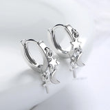 925 Silver Small Huggie Hoops Earrings Star Moon Wedding Party Jewelry