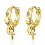 925 Silver Small Huggie Hoops Earrings Star Moon Wedding Party Jewelry