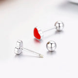 925 Silver Small Red Peach Heart Stud Earrings for Girls Kids