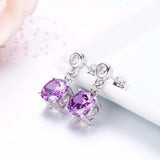 925 Silver Small Purple CZ Stones Drop Earrings Girls Kids Jewelry