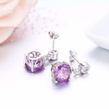 925 Silver Small Purple CZ Stones Drop Earrings Girls Kids Jewelry