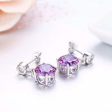 925 Silver Small Purple CZ Stones Drop Earrings Girls Kids Jewelry